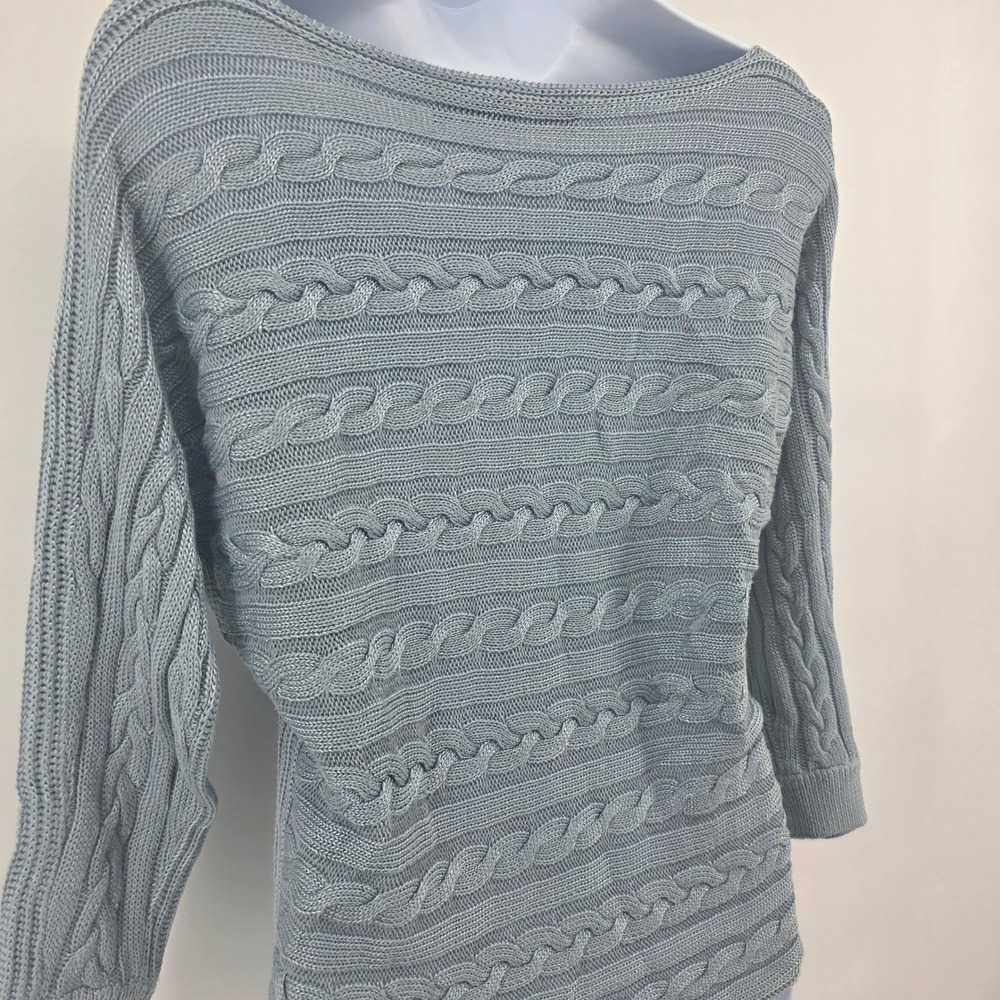 Lauren Ralph Lauren Blue Cable Knit Boat Neck Dolman Sweater S Cotton Viscose - Picture 3 of 7